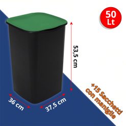 Set Pattumiere Riciclo con Coperchio Raccolta Differenziata Carta Vetro Plastica Indifferenziata 50 Litri, 15 Sacchetti Colorati, con Paletta e Appendiscope Colori Assortiti - immagine 7