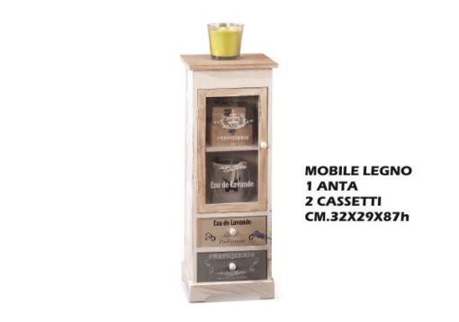 Mobiletto Legno 1 Anta + 2 Cassetti Cm.32X29X87H-8021785386297