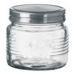 BARATTOLO VETRO GRADUATO C/COP. ACCIAIO CM.10X10h ML.500