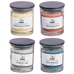 CANDELA BARATTOLO VETRO+ COP. CM.9X10h 4 FRAGRANZE