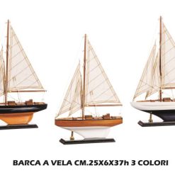 Barca A Vela Legno Cm.25X6X37H 3 Mod.-8021785662971