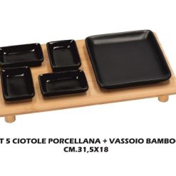 Ciotole 5 Pz. Porcellana+Vassoio Bamboo Cm.31