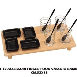 Accessori Fingerfood Set 12 Pz. + Vassoio Bamboo Cm.32X18-8021785716247