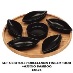 Ciotole 6 Pz. Porcellana+Vassoio Bamboo Diam. Cm.26-8021785716254