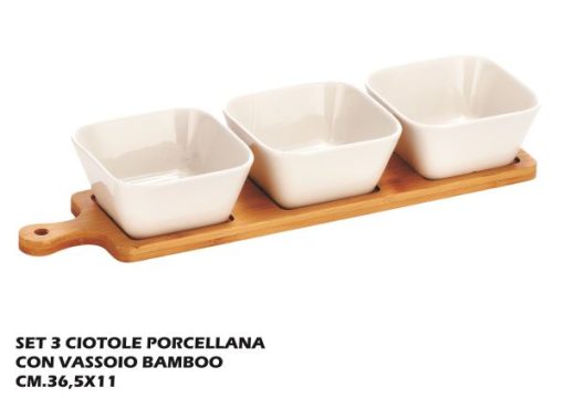 Ciotole 3 Pz. Porcellana+Vassoio Bamboo Cm.36-8021785726017