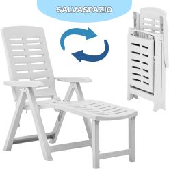 Progarden Sedia a Sdraio da Giardino Arizona Poltrona Pieghevole per Esterni con Prolunga Poggiapiedi Bianca 108x60x109h cm - immagine 4