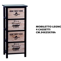 Mobiletto Legno 4 Cassetti Cm.34X25X78H-8021785678095