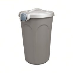 Bidone con Coperchio Tom 46 Litri Silver con Maniglie e Chiusura con Clip, Ideale per Cibo per Cani Gatti, Adatto a Raccolta Rifiuti