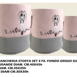 Portabiancheria Stoffa Set 3 Pz. Fondo Grigio Sup. Rosa-8057960563603