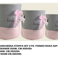 Portabiancheria Stoffa Set 3 Pz. Fondo Rosa Sup. Grigio-8057960563610