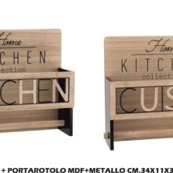 Mensola+Portarotolo Mdf+Metallo Cm.34X11X36H 2 Mod.-8021785754591