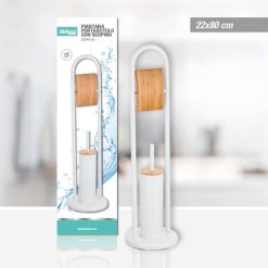 Portarotolo+Scopino Bianco/Bamboo Cm.22X80H-8050767464333