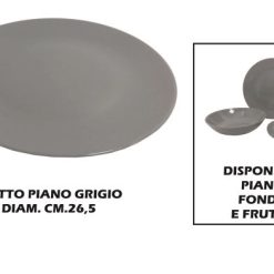 Piatto Ceramica Piano Cm.26 Grigio-8057960556537