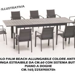Tavolo Palm Beach Allung. Cm.165/225X90 Antracite-8055965548335
