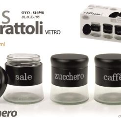 Tris Barattoli Vetro Ml.400 Cm.9X10H Neri-8025569816598