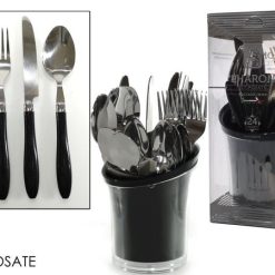 Posate Set 24 Pz. Con Portaposate Col. Nero-8015361298449
