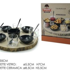 Antipastiera Set 9 Pz. Con Base Legno + Cucchiaini-8015361390617