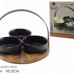 Antipastiera Set 3 Pz. Con Base Acacia Cm.22X5