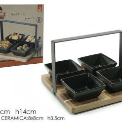 Antipastiera Set 4 Pz. Con Base Acacia Cm.20X14H-8015361401290