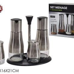 Set Menage 4 Pz. Cromato Con Stand-8015361360801