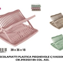 Scolapiatti Plastica Pieghevole C/Vassoio Cm.39X35X18H Col.-8429429164735