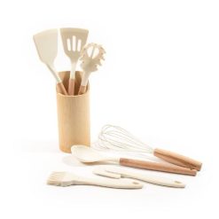 Set 7 Utensili In Silicone Man. Legno Col. Bianco-8034052701341