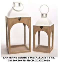 Lanterne Legno/Metallo Set 2 Pz. Cm.26X26X58H Cm.20X20X45H-8034052512459