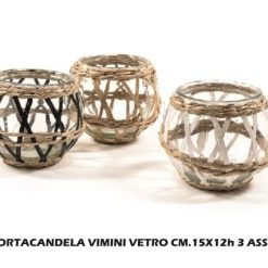 Portacandela Vimini Vetro Diam. Cm.15X12H Ass.-8034052717366