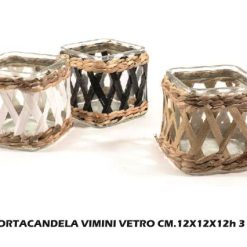 Portacandela Vimini Vetro Diam. Cm.12X12H Ass