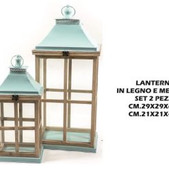Lanterne Legno/Metallo Set 2 Pz. Cm.30X22X68H Cm.22X15X48H-8034052520324