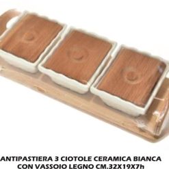 Antipastiera 3 Ciotole Ceramcia +Vassoio Legno Cm.32X19X7H-8034052727358