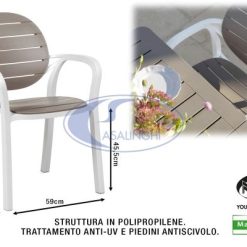 Poltrona Palma Bianco Schien. Seduta Tortora-8010352237049