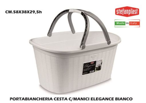 Portabiancheria Cesta C/Manici Elegance Bianco-8003507302006