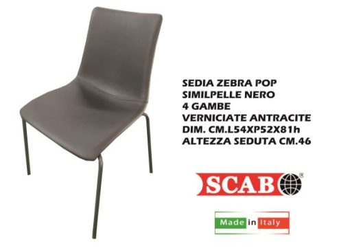 Sedia Zebra Pop Similpelle Nero 4 Gambe Vern. Antracite-8005733903057