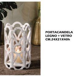 Portacandela Legno+Vetro Cm.24X21X40H-8021785601314