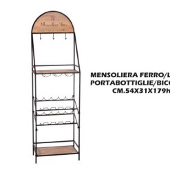 Mensoliera Ferro Legno Portabottiglie/Bicchieri Cm.54X31X179-8021785674868
