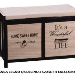 Panca Legno C/Cuscino 2 Cassetti Cm.65X34X43H-8021785678118