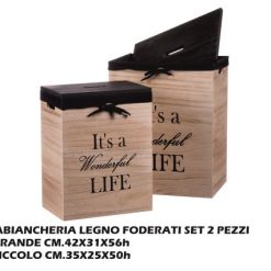 Portabiancheria Set 2 Pz. Legno+Tessuto Cm.50/56H-8021785678125
