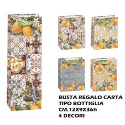 Busta Regalo Carta Cm.12X9X36H 4 Decori X Bot-8021785680074