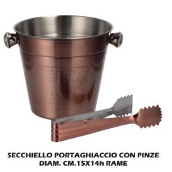Secchiello Ghiaccio Acciaio + Pinza Cm.15X14H Rame-8021785733275