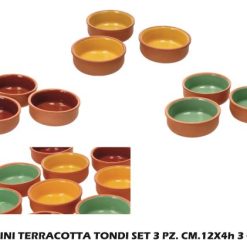 Tegamini Terracotta Tondi Set 3 Pz. Cm.12X4H 3 Colori-8021785734203