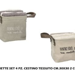 Salviette Set 4 Pz. Cestino Tessuto Cm.30X30 2 Col.-8021785734272