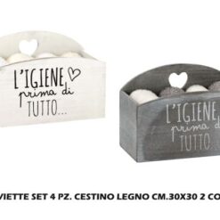 Salviette Set 4 Pz. Cestino Legno Cm.30X30 2 Col.-8021785734296