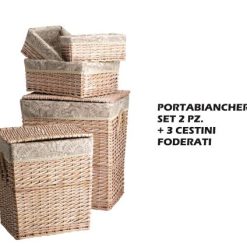 Portabiancheria Set 2 Pz. + 3 Cestini Foderati-8021785738256