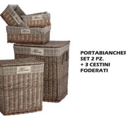 Portabiancheria Set 2 Pz. + 3 Cestini Foderati-8021785738317