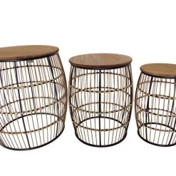 Tavolini Tondi Ferro+Bamboo+Rattan Set 3 Pz.-8021785740501