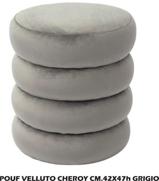 Pouf Velluto Cheroy Cm.42X47H Grigio-8021785743588