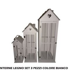 Lanterna Legno Portacandela Set 3 Pz. Bianco-8021785747180