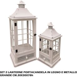 Lanterna Portacandela Legno/Metallo Set.2 Bianco-8021785747418