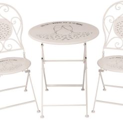 Tavolino Tondo + 2 Sedie Ferro Col. Bianco-8021785748583